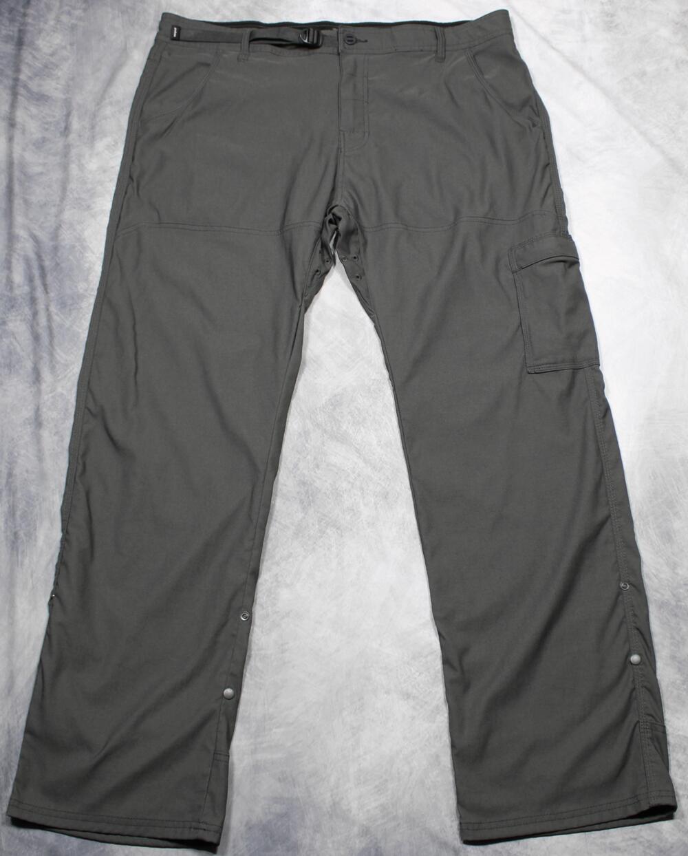 PrAna Pants Mens 40x32 Gray Relaxed Fit Stretch Hiking Belted Snap Hem 1969791